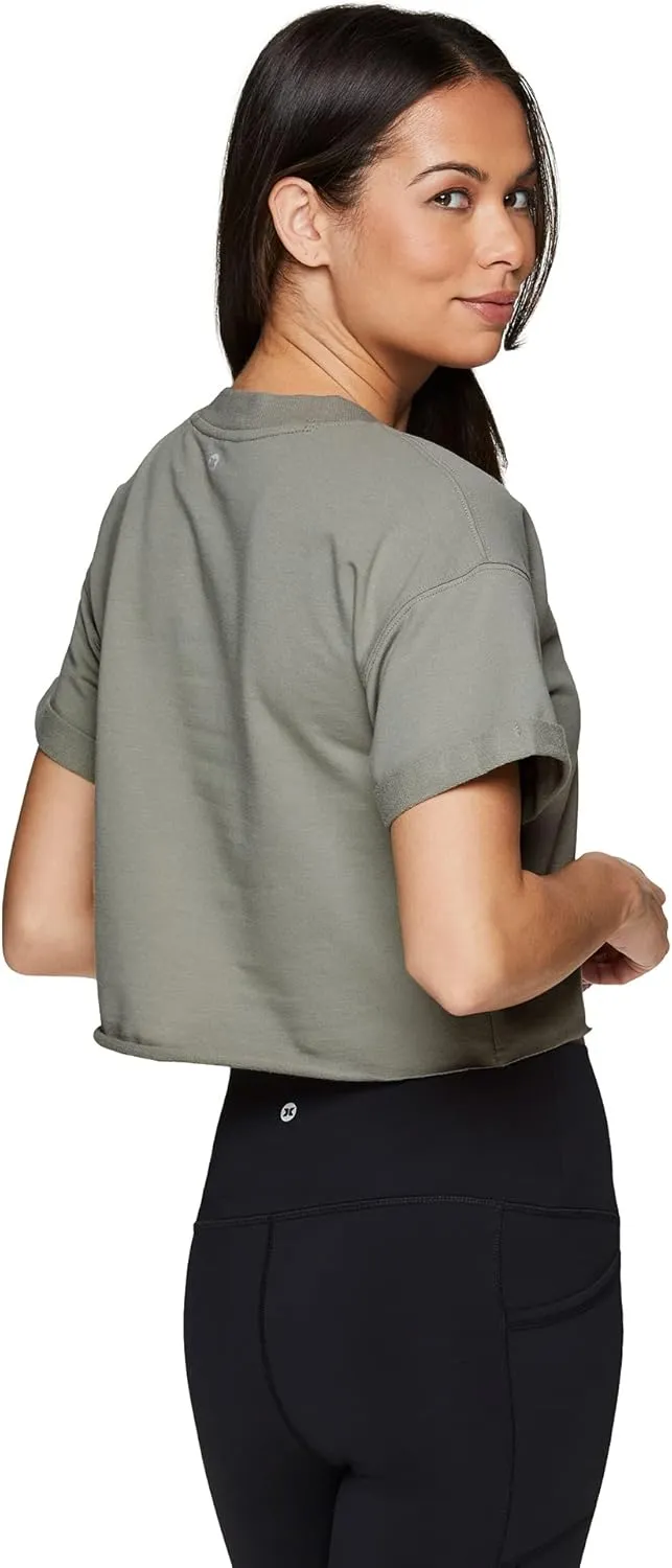 RBX Women's Relaxed Crop Top Athletic Fashion Yoga Short Sleeve Cropped T-Shirt