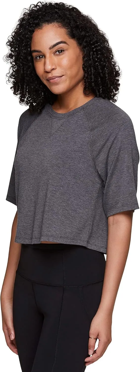 RBX Women's Relaxed Crop Top Athletic Fashion Yoga Short Sleeve Cropped T-Shirt