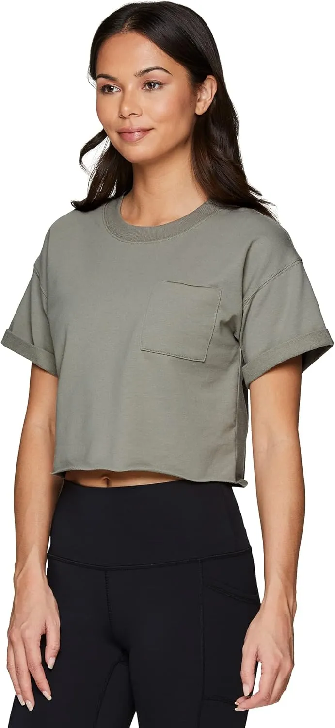 RBX Women's Relaxed Crop Top Athletic Fashion Yoga Short Sleeve Cropped T-Shirt