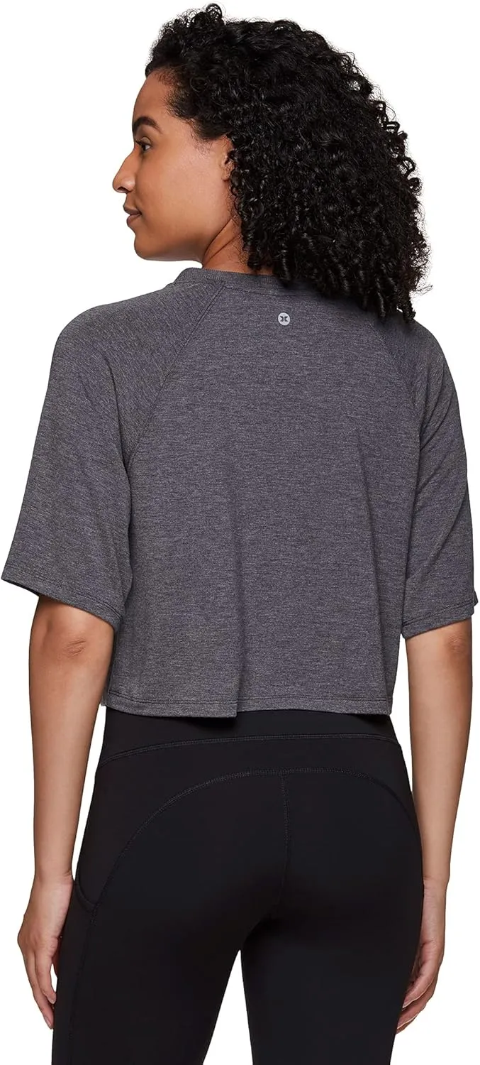 RBX Women's Relaxed Crop Top Athletic Fashion Yoga Short Sleeve Cropped T-Shirt