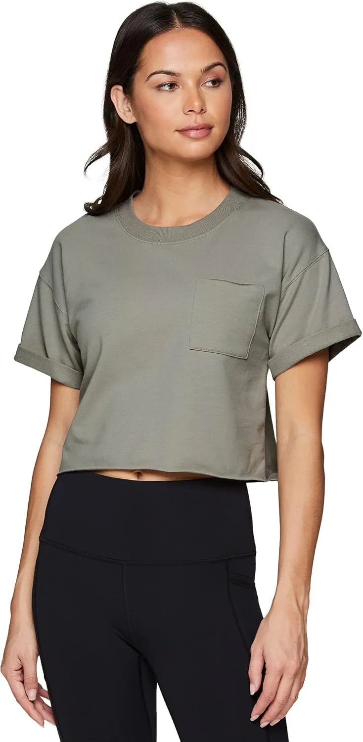 RBX Women's Relaxed Crop Top Athletic Fashion Yoga Short Sleeve Cropped T-Shirt