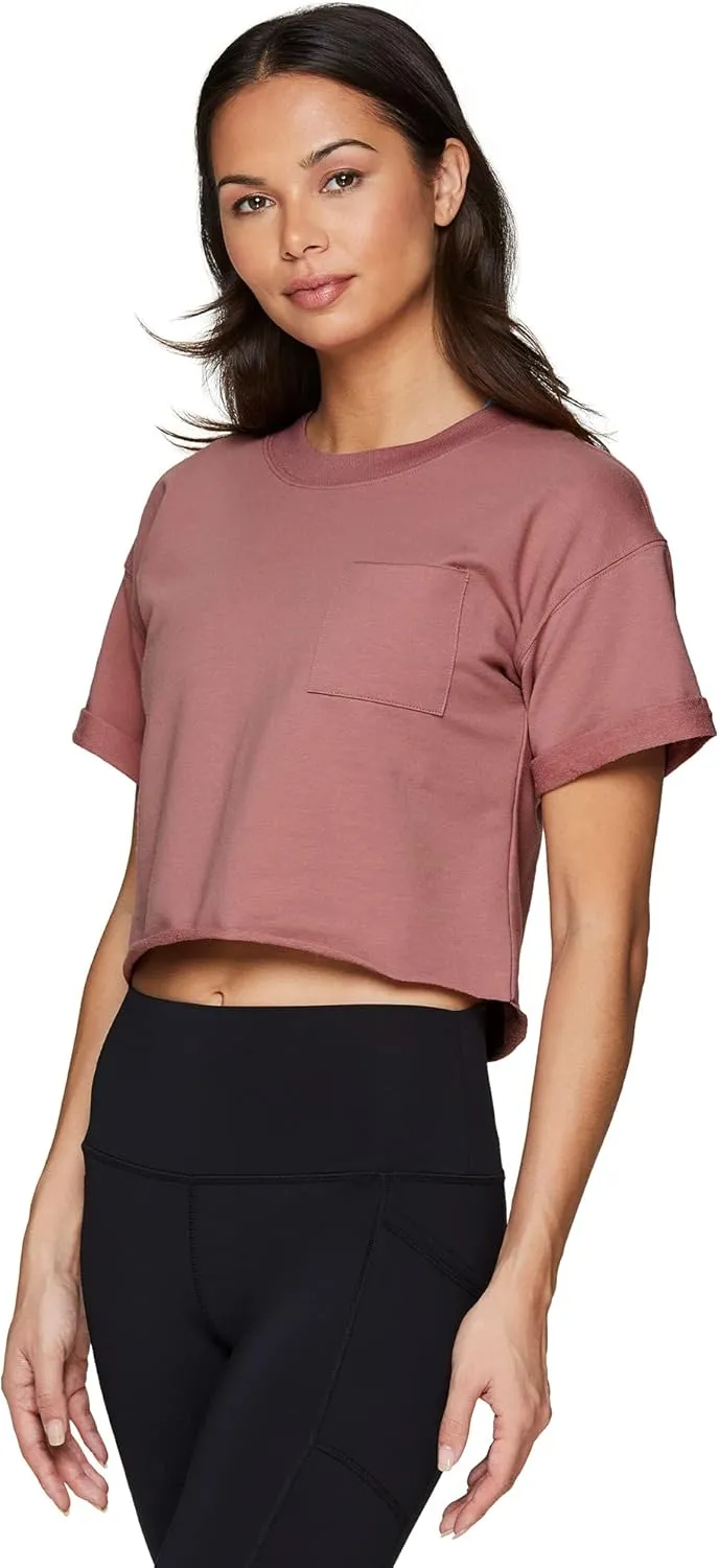 RBX Women's Relaxed Crop Top Athletic Fashion Yoga Short Sleeve Cropped T-Shirt