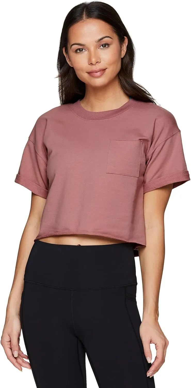 RBX Women's Relaxed Crop Top Athletic Fashion Yoga Short Sleeve Cropped T-Shirt