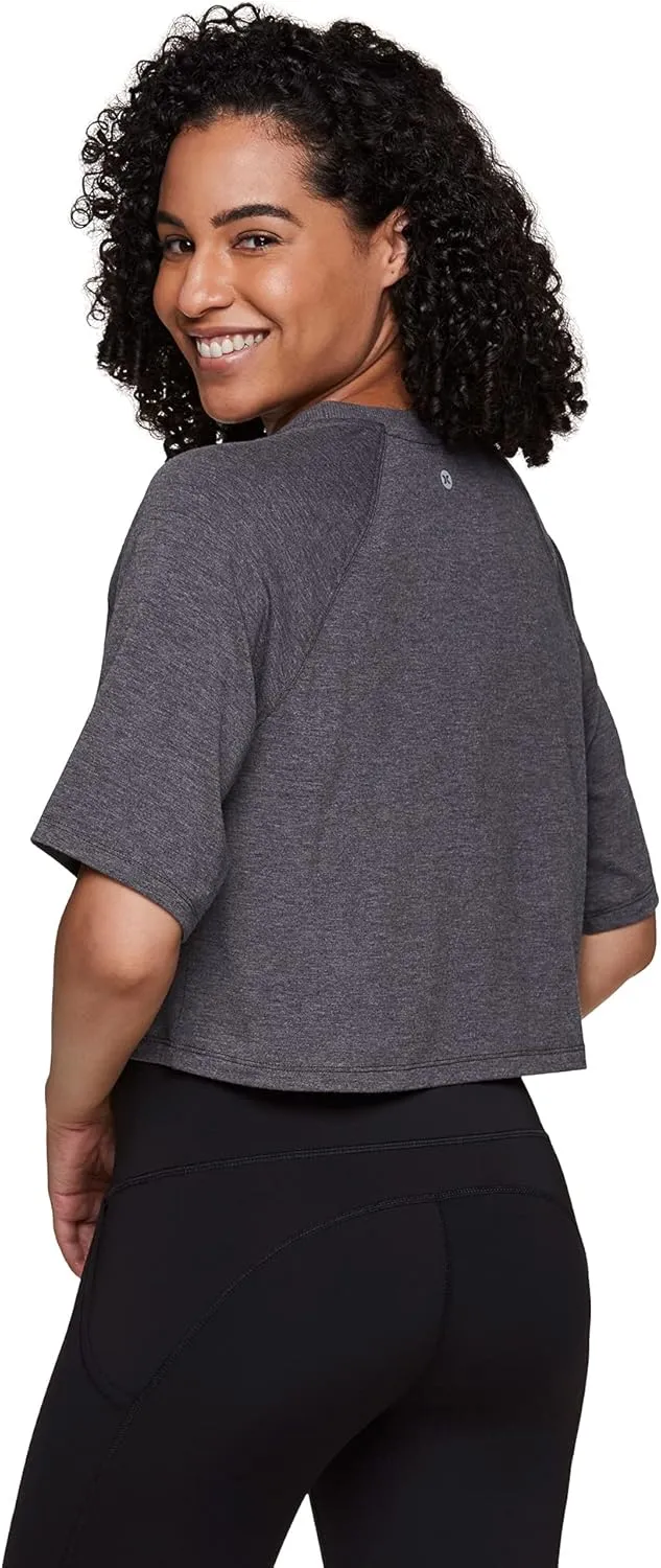 RBX Women's Relaxed Crop Top Athletic Fashion Yoga Short Sleeve Cropped T-Shirt