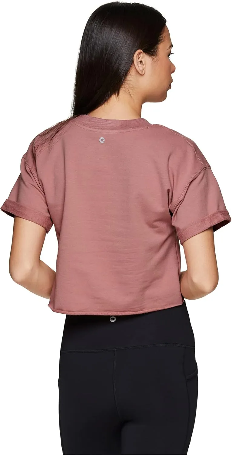 RBX Women's Relaxed Crop Top Athletic Fashion Yoga Short Sleeve Cropped T-Shirt