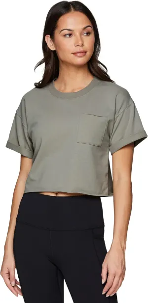 RBX Women's Relaxed Crop Top Athletic Fashion Yoga Short Sleeve Cropped T-Shirt