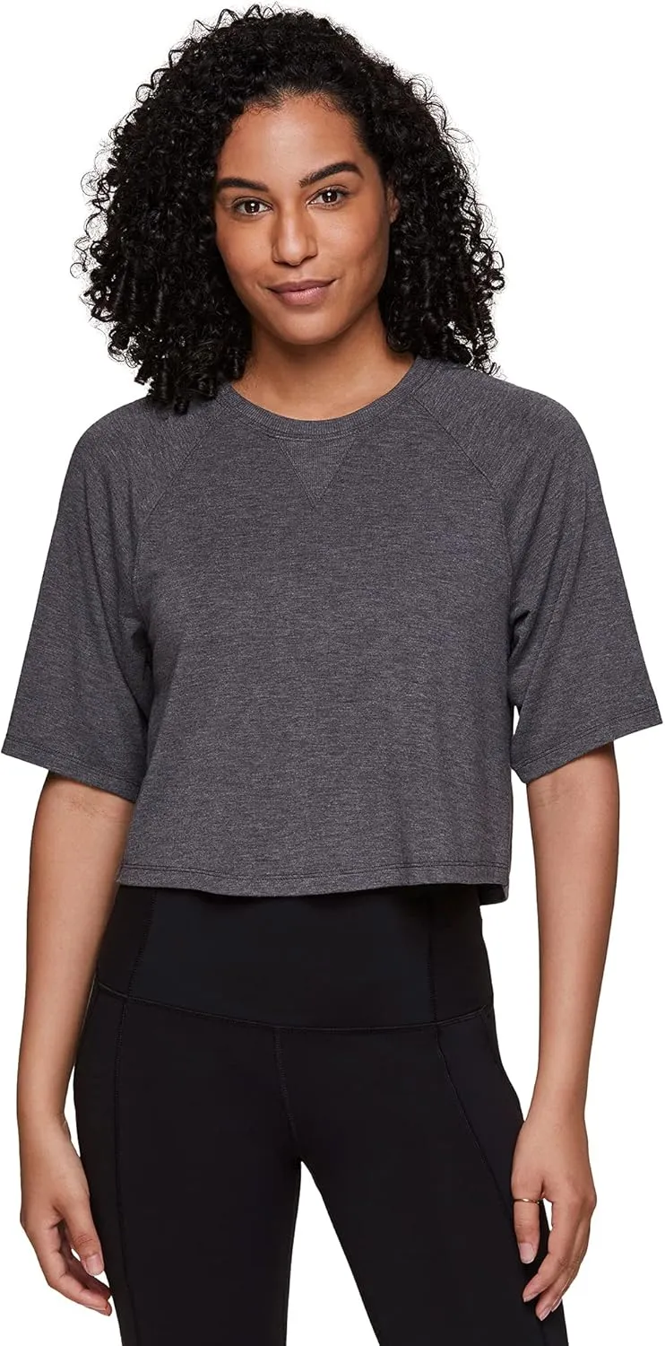RBX Women's Relaxed Crop Top Athletic Fashion Yoga Short Sleeve Cropped T-Shirt