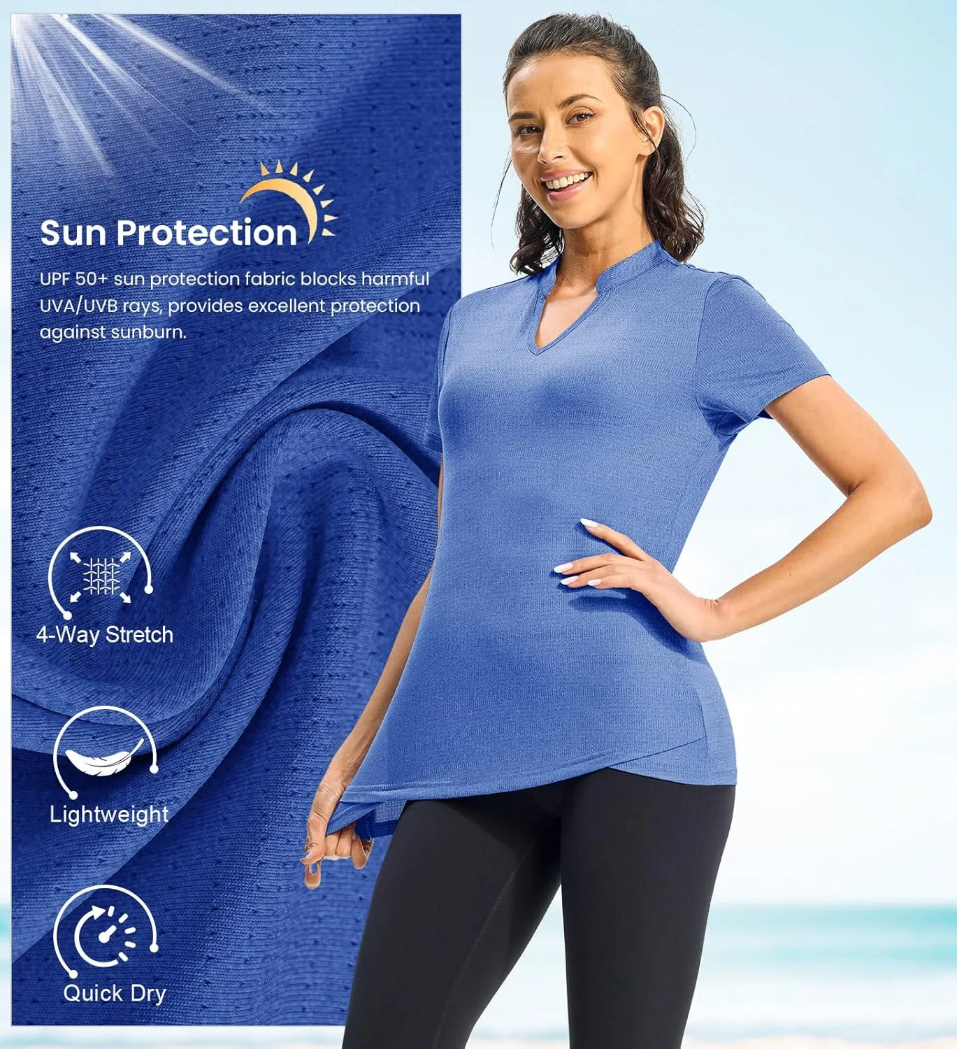 Rdruko Women's Hiking Shirts Short Sleeve UPF 50  Sun Protection Lightweight Dry Fit Running Fishing Shirts