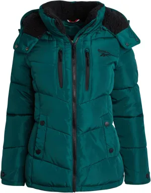 Reebok Women's Puffer Jacket - Heavyweight Quilted Puffer Jacket with Faux Fur Trim Hood - Outerwear Jackets for Women (S-XL)