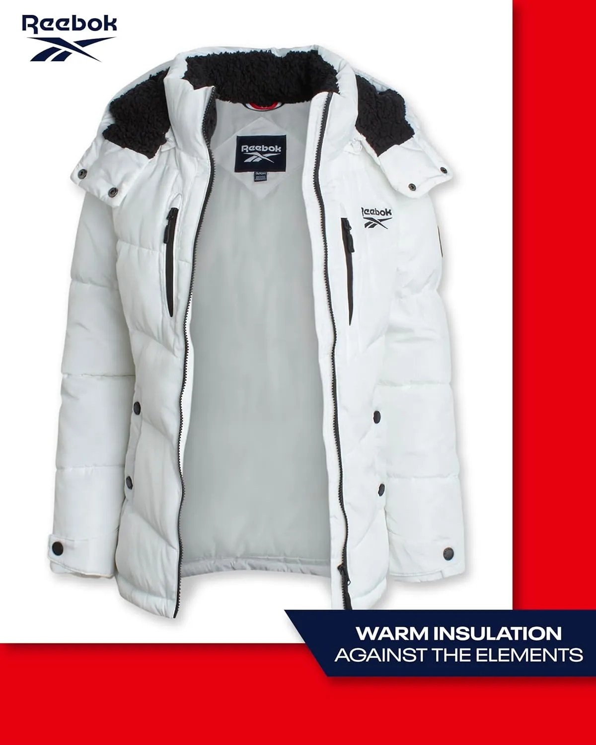 Reebok Women's Puffer Jacket - Heavyweight Quilted Puffer Jacket with Faux Fur Trim Hood - Outerwear Jackets for Women (S-XL)
