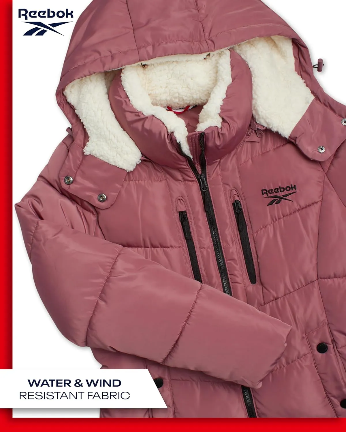 Reebok Women's Puffer Jacket - Heavyweight Quilted Puffer Jacket with Faux Fur Trim Hood - Outerwear Jackets for Women (S-XL)