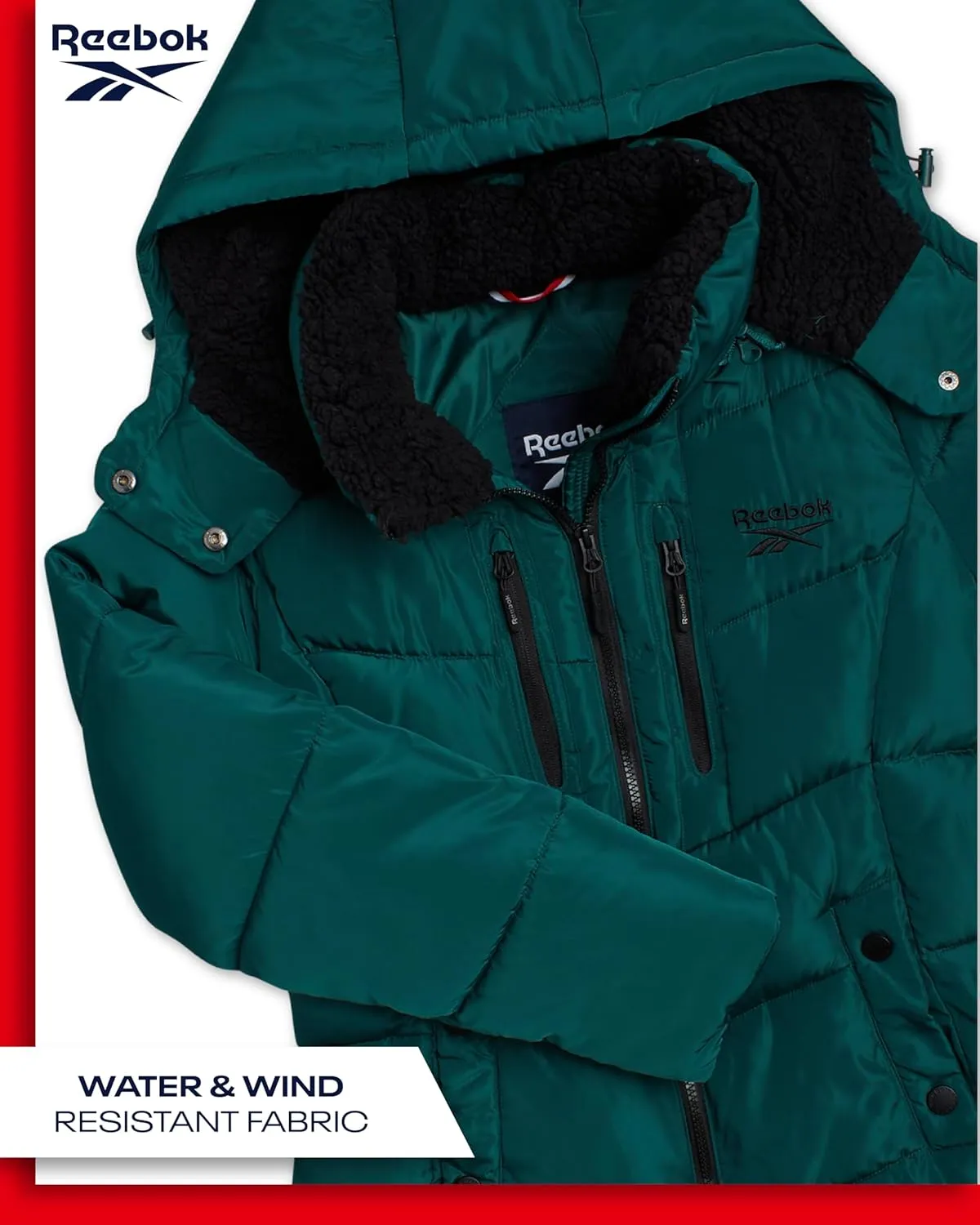 Reebok Women's Puffer Jacket - Heavyweight Quilted Puffer Jacket with Faux Fur Trim Hood - Outerwear Jackets for Women (S-XL)