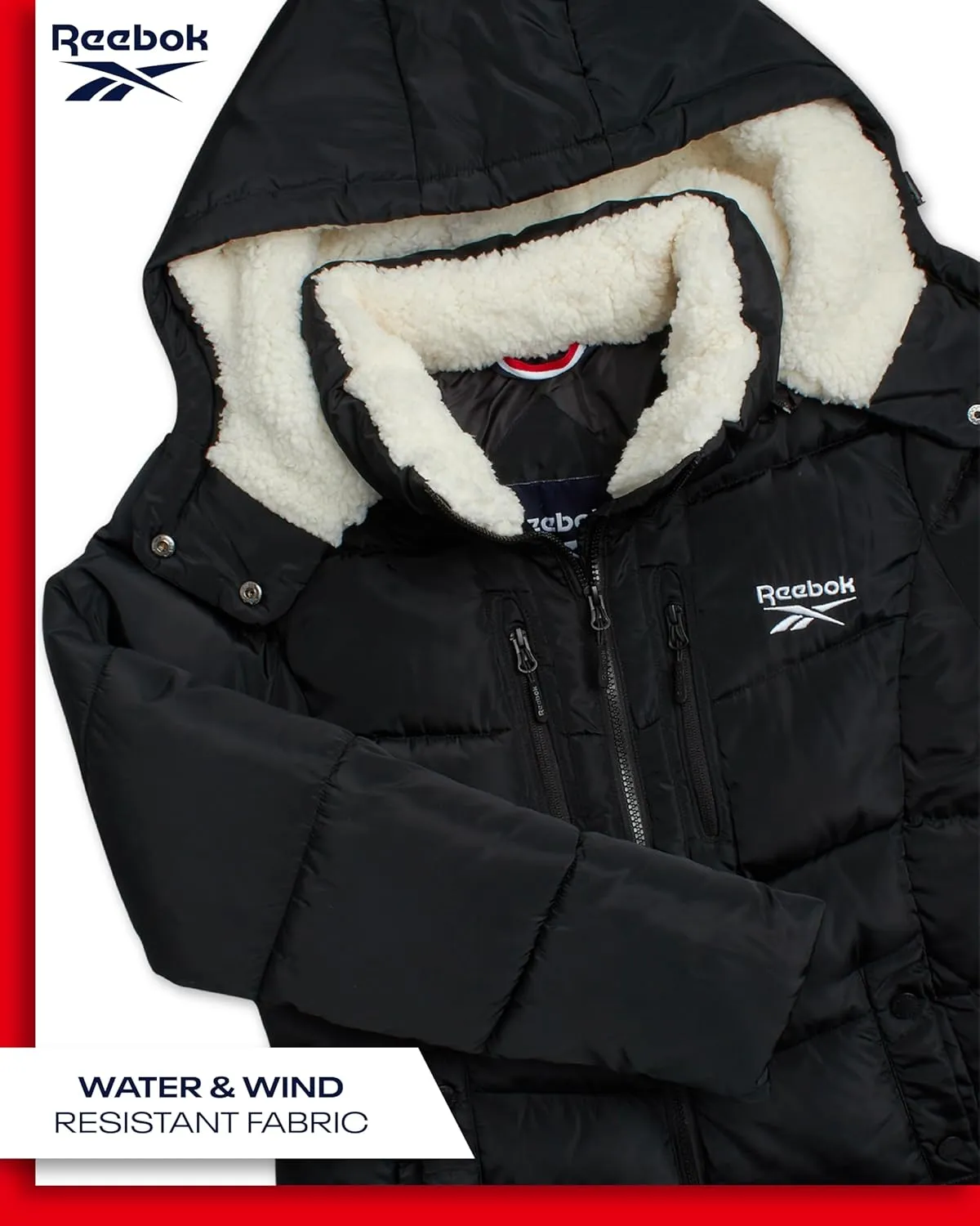 Reebok Women's Puffer Jacket - Heavyweight Quilted Puffer Jacket with Faux Fur Trim Hood - Outerwear Jackets for Women (S-XL)