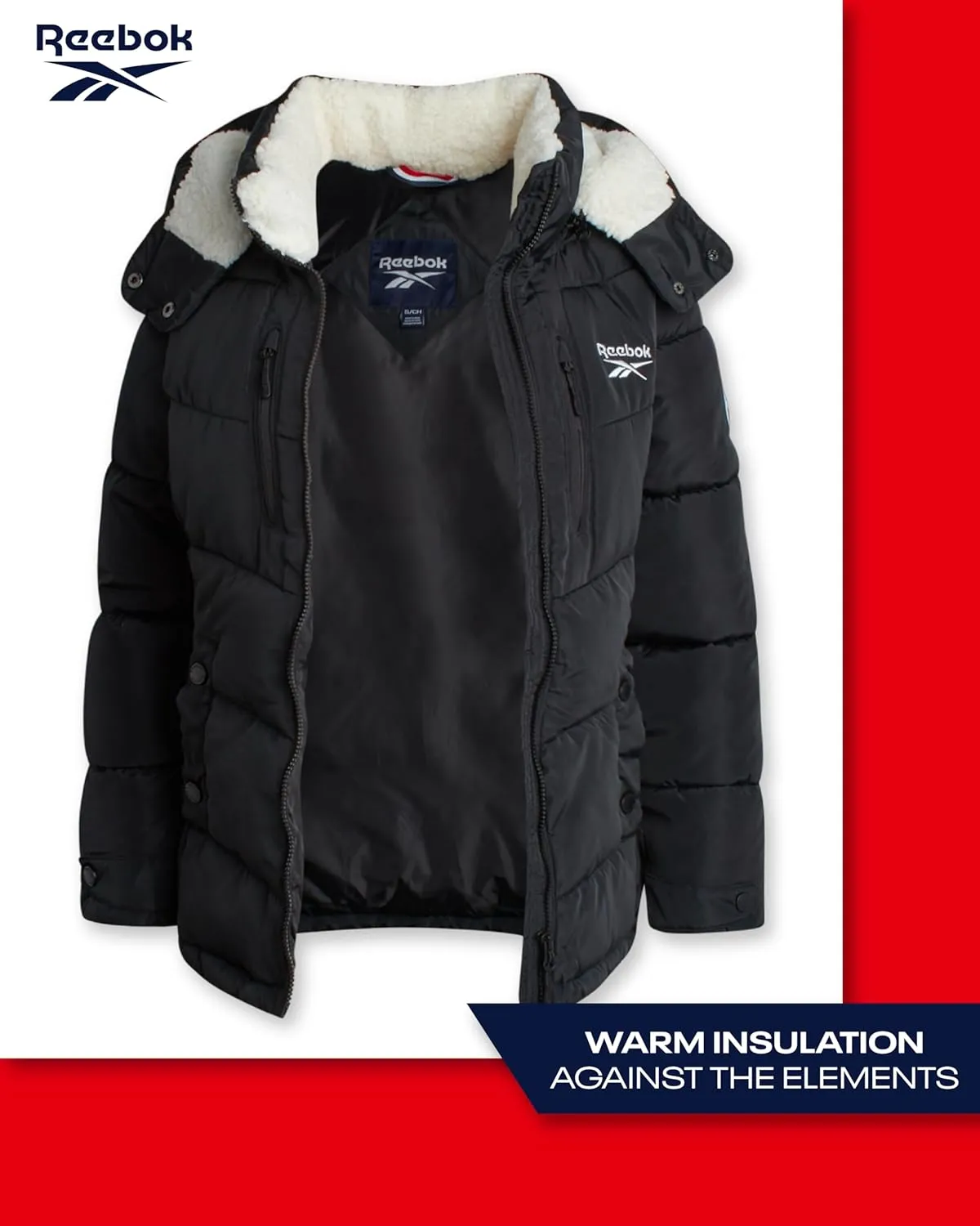 Reebok Women's Puffer Jacket - Heavyweight Quilted Puffer Jacket with Faux Fur Trim Hood - Outerwear Jackets for Women (S-XL)
