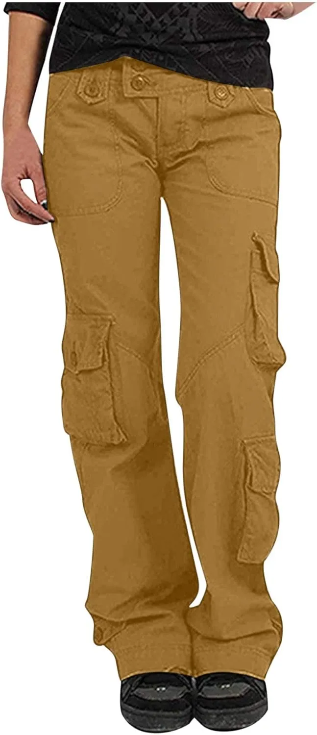 RKSTN Cargo Pants Women with Pockets High Waist Baggy Casual Trousers Wide Leg Solid Camp Hiking Pant Streetwear Overalls