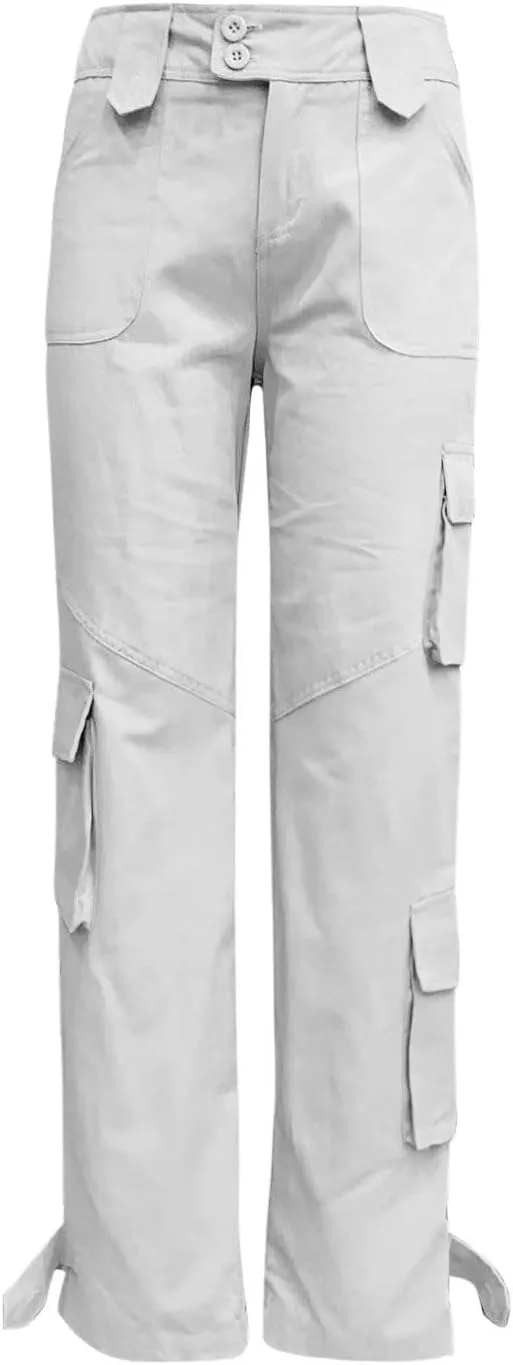 RKSTN Cargo Pants Women with Pockets High Waist Baggy Casual Trousers Wide Leg Solid Camp Hiking Pant Streetwear Overalls