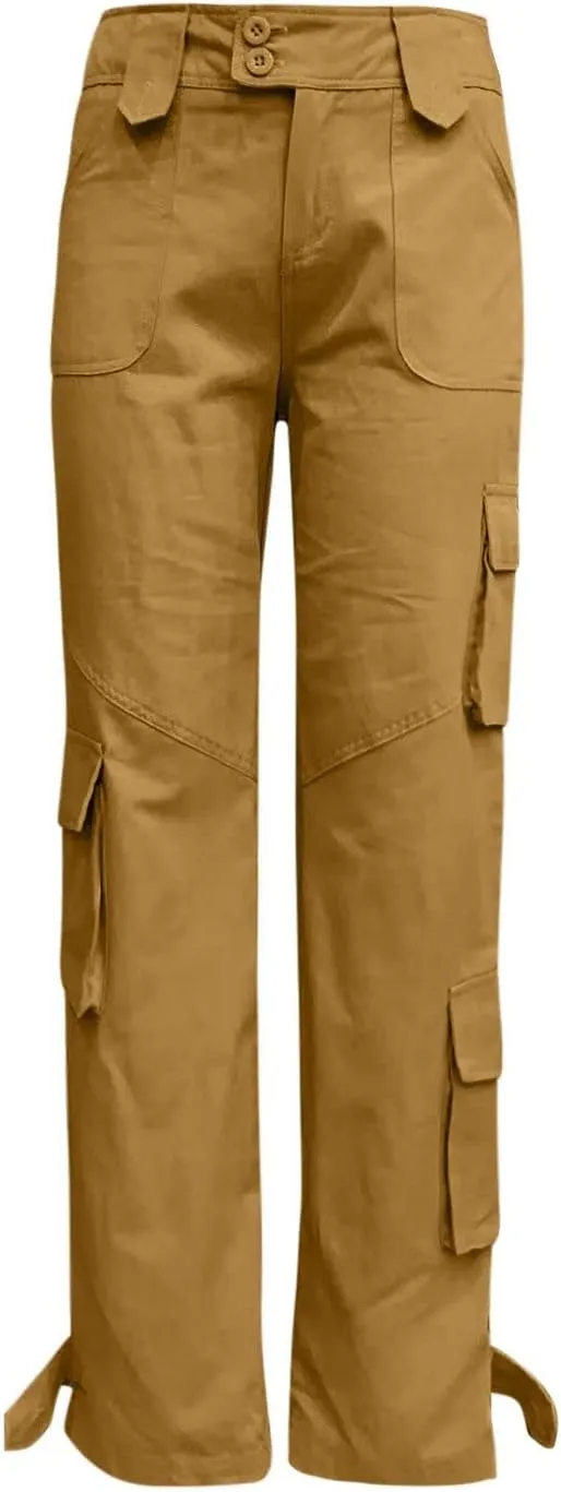 RKSTN Cargo Pants Women with Pockets High Waist Baggy Casual Trousers Wide Leg Solid Camp Hiking Pant Streetwear Overalls