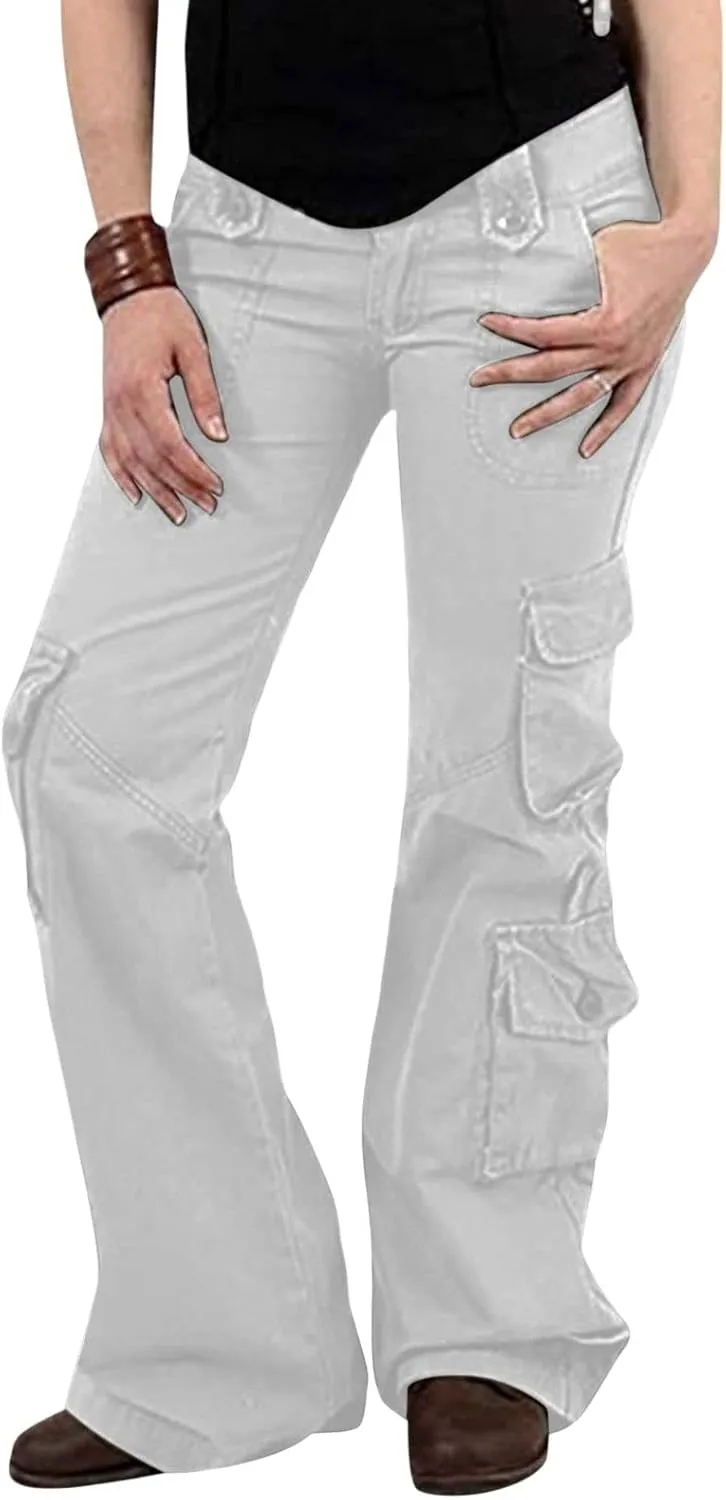 RKSTN Cargo Pants Women with Pockets High Waist Baggy Casual Trousers Wide Leg Solid Camp Hiking Pant Streetwear Overalls
