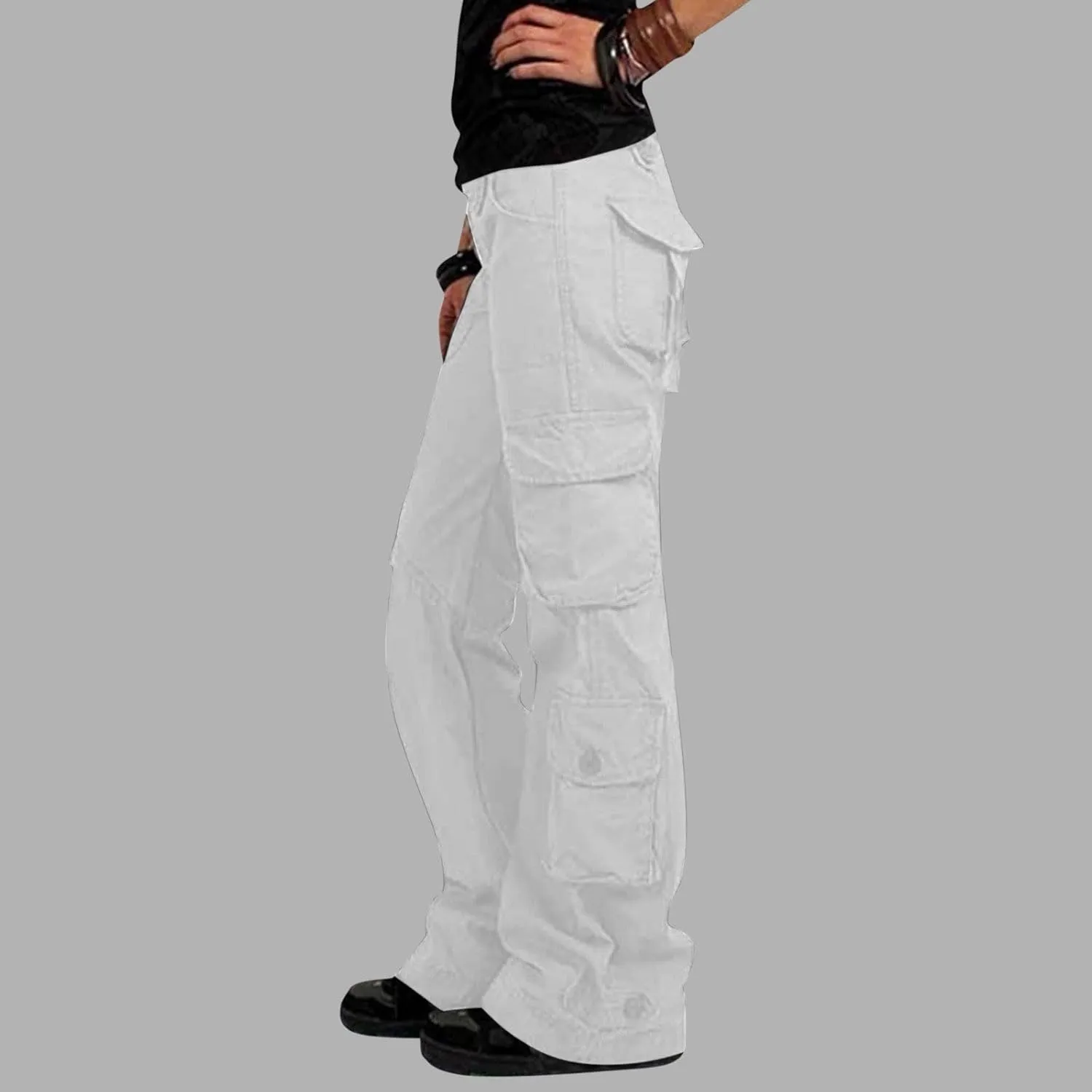 RKSTN Cargo Pants Women with Pockets High Waist Baggy Casual Trousers Wide Leg Solid Camp Hiking Pant Streetwear Overalls
