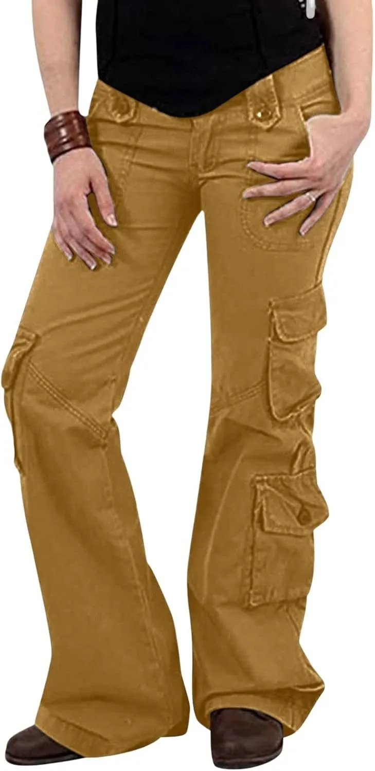 RKSTN Cargo Pants Women with Pockets High Waist Baggy Casual Trousers Wide Leg Solid Camp Hiking Pant Streetwear Overalls