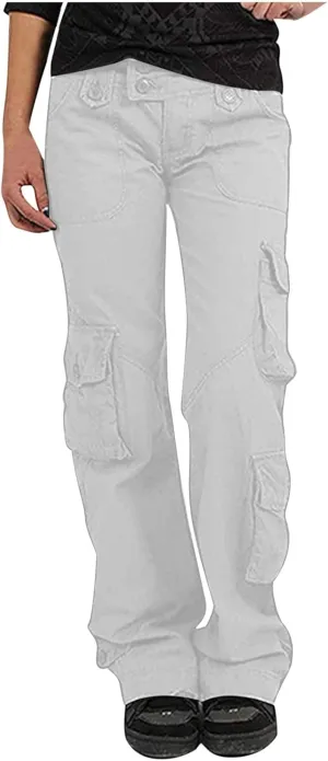 RKSTN Cargo Pants Women with Pockets High Waist Baggy Casual Trousers Wide Leg Solid Camp Hiking Pant Streetwear Overalls