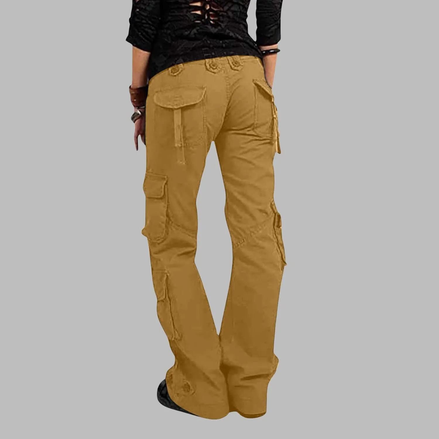 RKSTN Cargo Pants Women with Pockets High Waist Baggy Casual Trousers Wide Leg Solid Camp Hiking Pant Streetwear Overalls