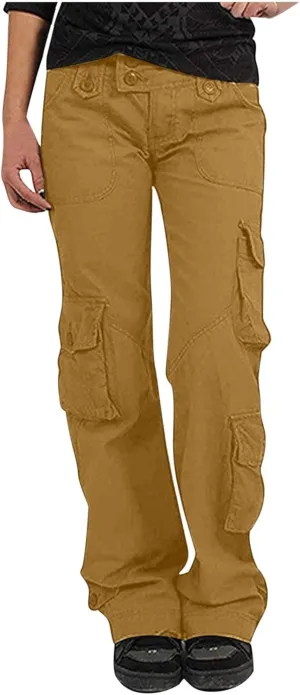 RKSTN Cargo Pants Women with Pockets High Waist Baggy Casual Trousers Wide Leg Solid Camp Hiking Pant Streetwear Overalls