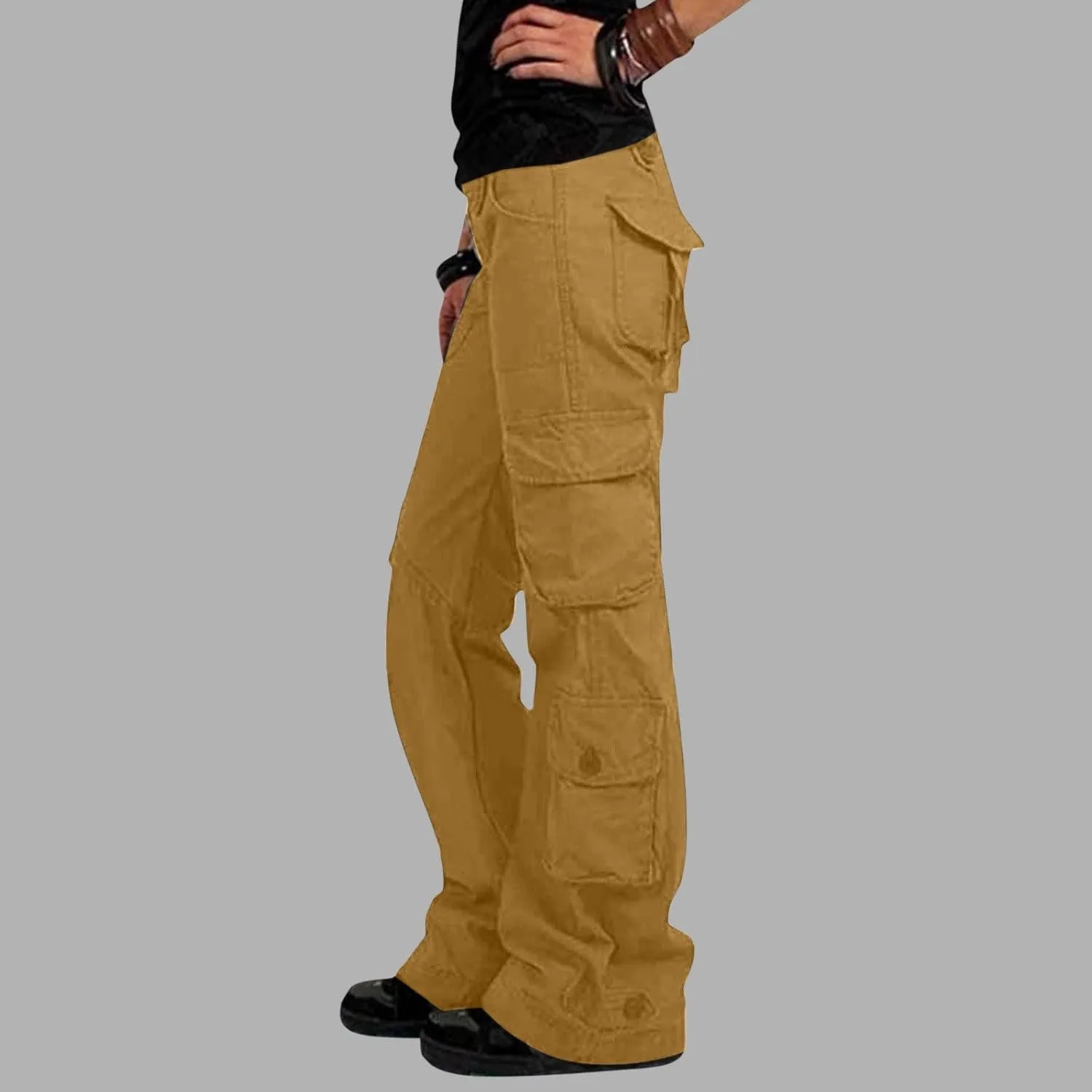 RKSTN Cargo Pants Women with Pockets High Waist Baggy Casual Trousers Wide Leg Solid Camp Hiking Pant Streetwear Overalls