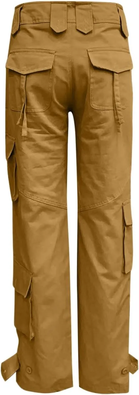 RKSTN Cargo Pants Women with Pockets High Waist Baggy Casual Trousers Wide Leg Solid Camp Hiking Pant Streetwear Overalls
