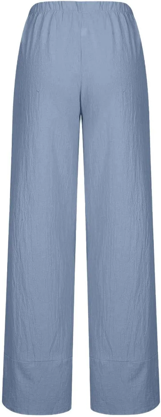 RKSTN Linen Pants Women Summer 2024 Trendy Womens Capri Pants Casual Solid Wide Leg Pants Elastic Waist Cropped Trousers