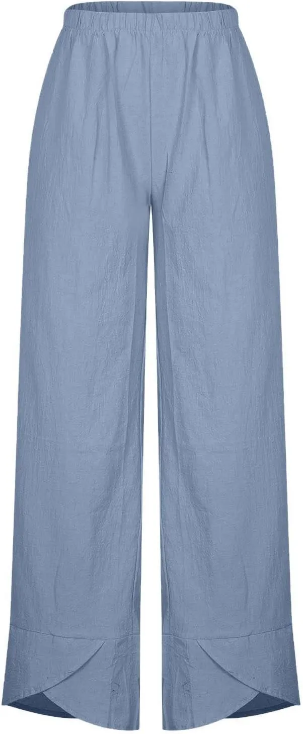 RKSTN Linen Pants Women Summer 2024 Trendy Womens Capri Pants Casual Solid Wide Leg Pants Elastic Waist Cropped Trousers