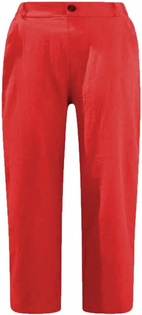 RKSTN Linen Pants Women Summer 2025 Capris for Work Casual Cropped Trousers Solid Plain High Waist Straight Pant with Pockets