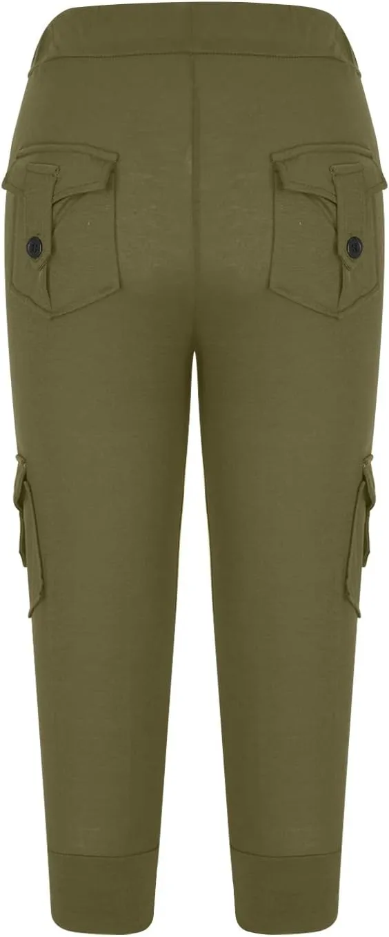 RKSTN Womens Capri Pants for Summer 2025 Casual Lightweight Leggings High Wasit Elastic Pant with Pockets Cropped Trousers