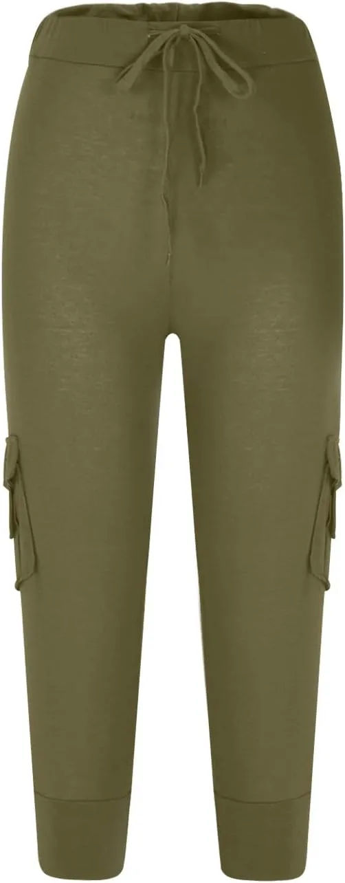 RKSTN Womens Capri Pants for Summer 2025 Casual Lightweight Leggings High Wasit Elastic Pant with Pockets Cropped Trousers