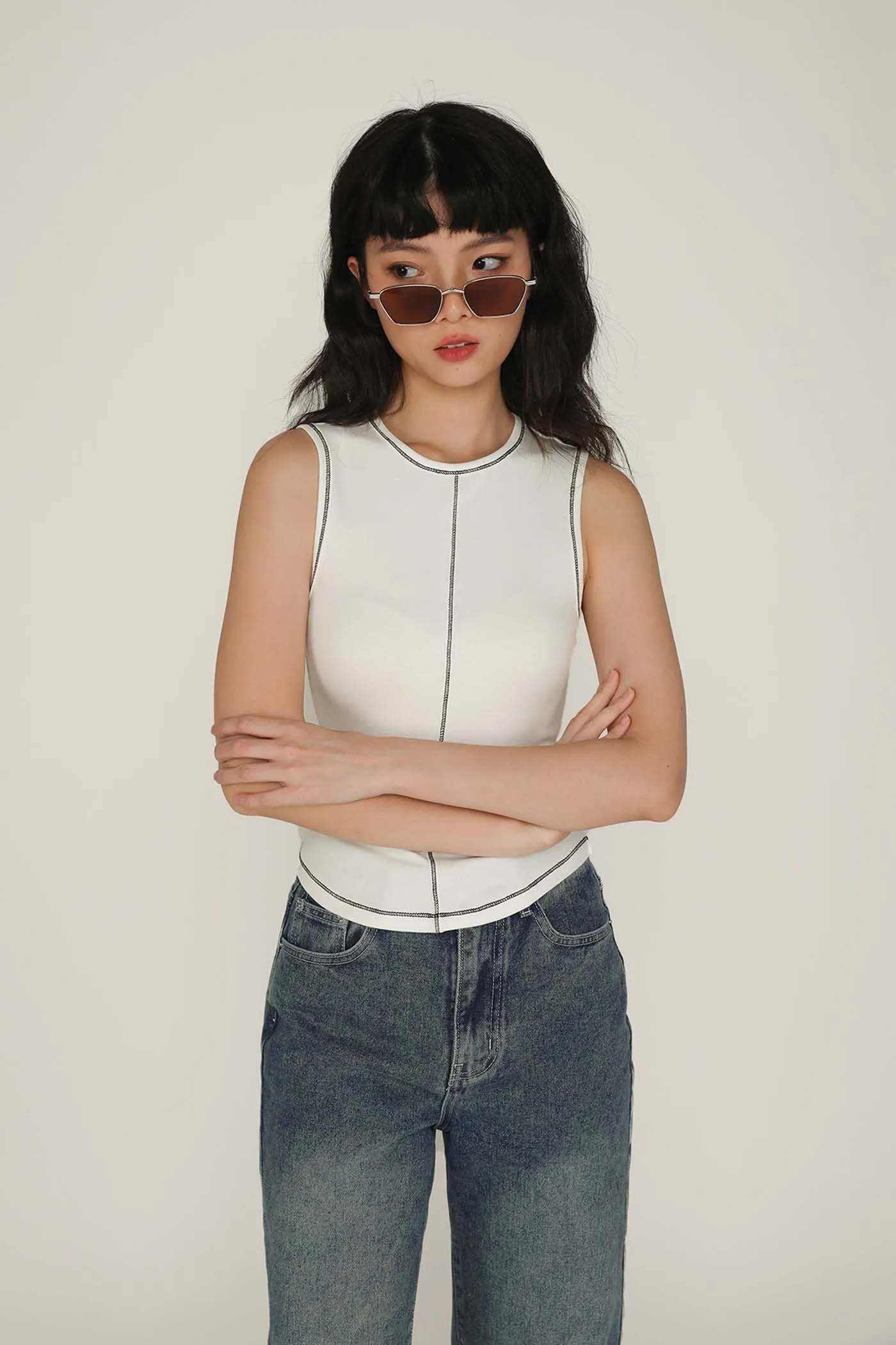 Rory Contrast Stitching Curved Hem Top Limited Edition