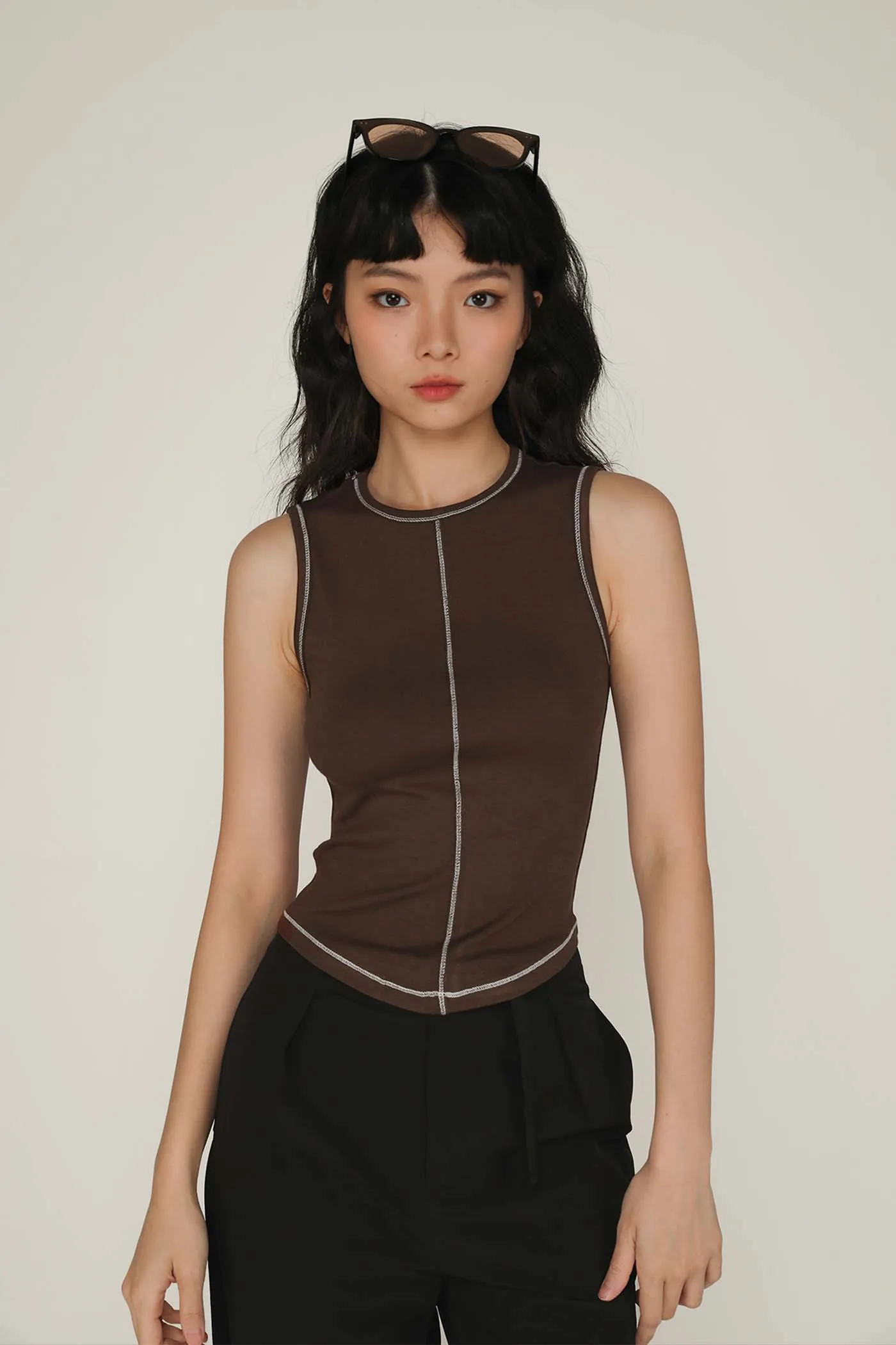 Rory Contrast Stitching Curved Hem Top Limited Edition