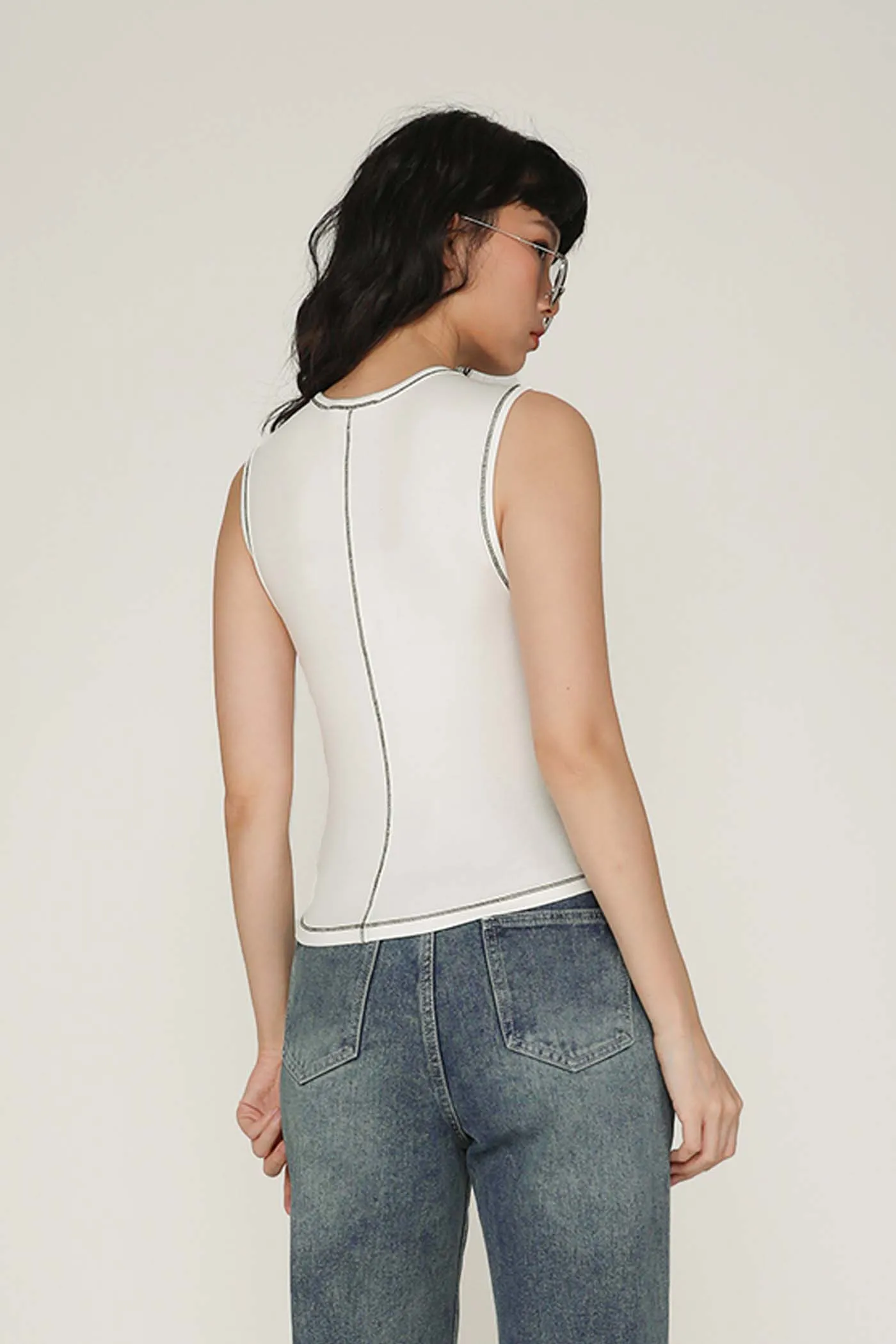 Rory Contrast Stitching Curved Hem Top Limited Edition