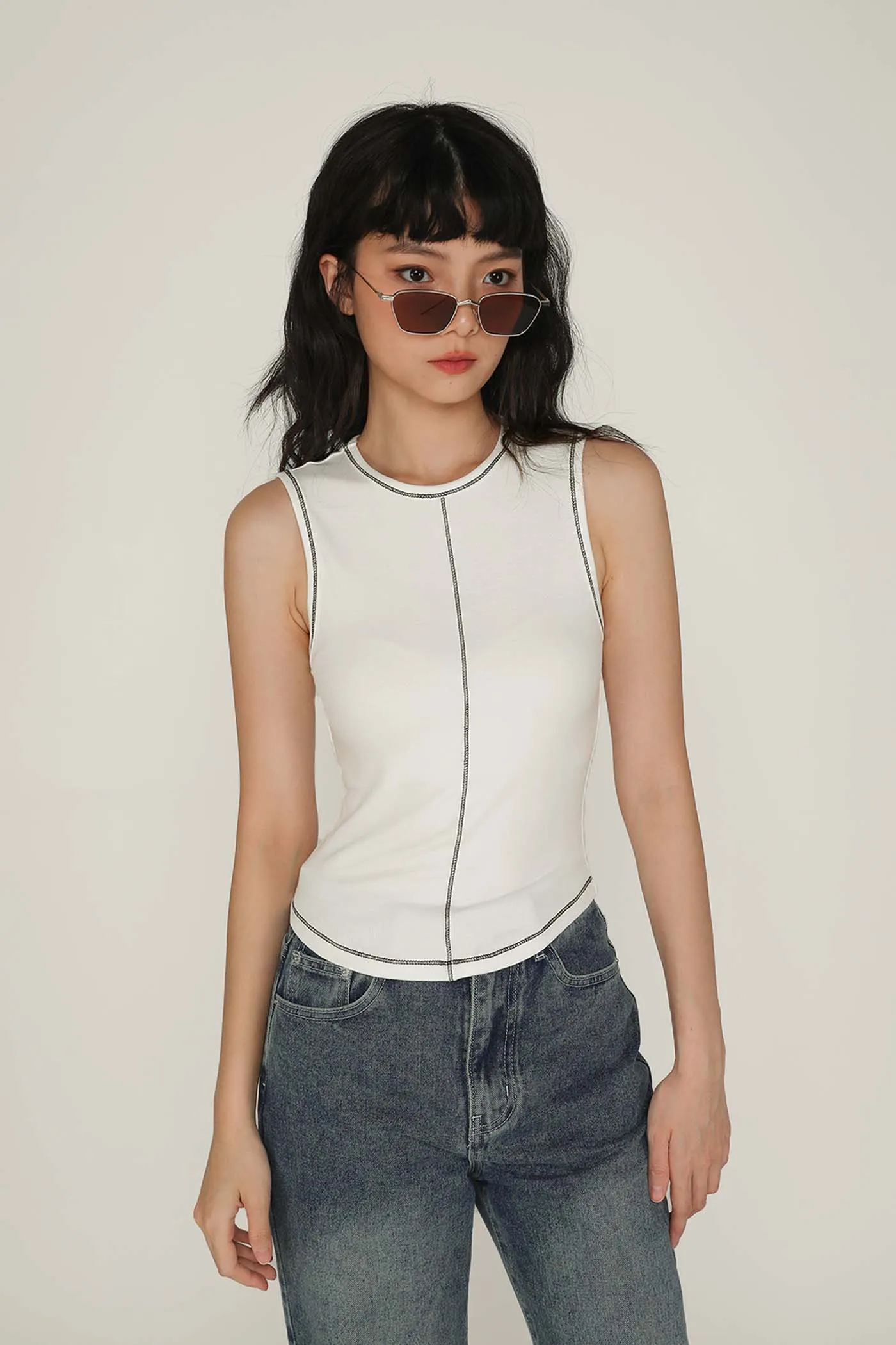 Rory Contrast Stitching Curved Hem Top Limited Edition