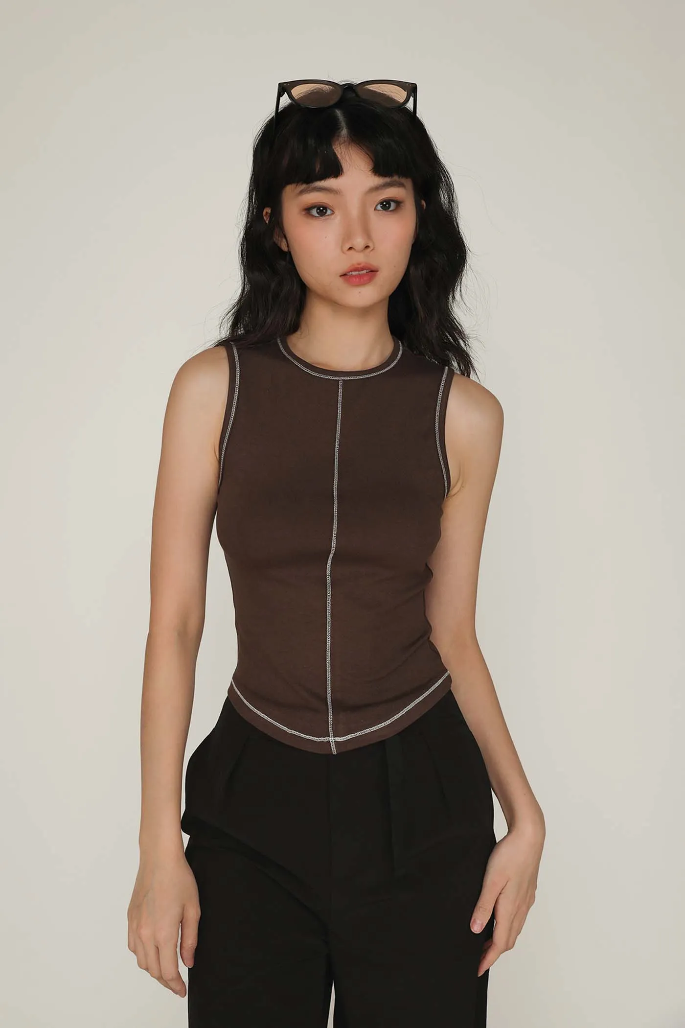 Rory Contrast Stitching Curved Hem Top Limited Edition