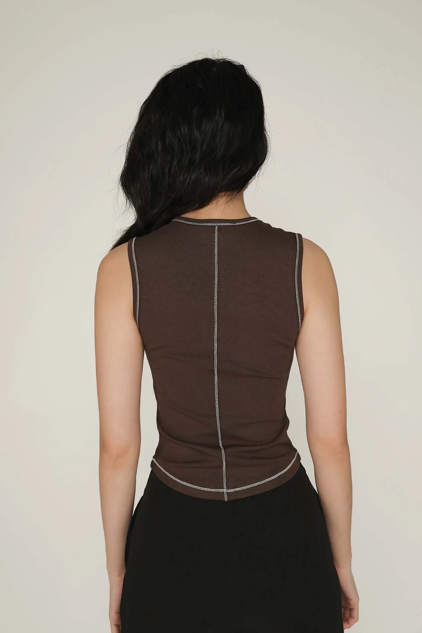 Rory Contrast Stitching Curved Hem Top Limited Edition