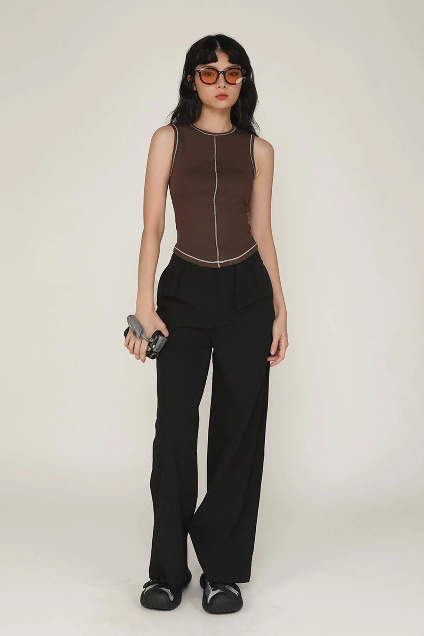 Rory Contrast Stitching Curved Hem Top Limited Edition