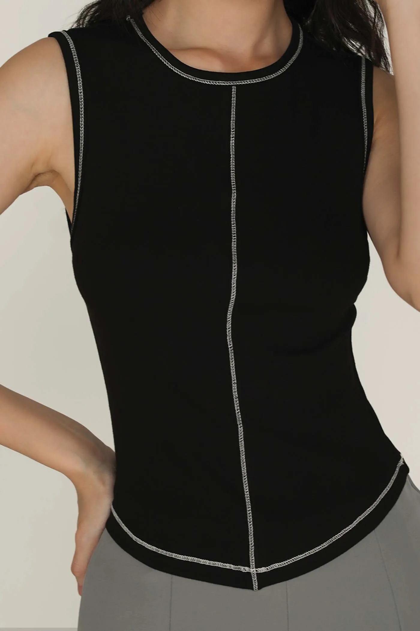 Rory Contrast Stitching Curved Hem Top Limited Edition