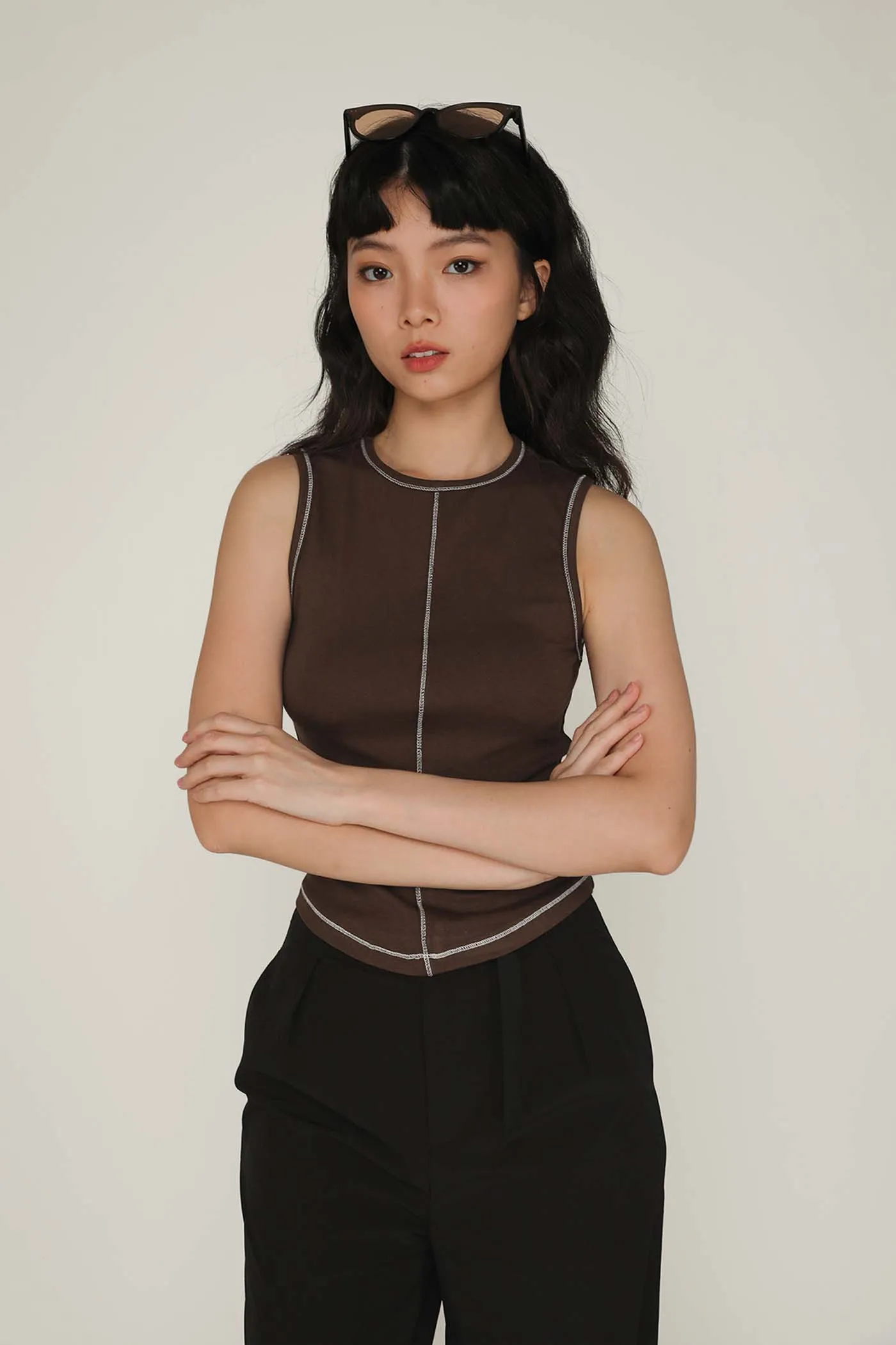 Rory Contrast Stitching Curved Hem Top Limited Edition