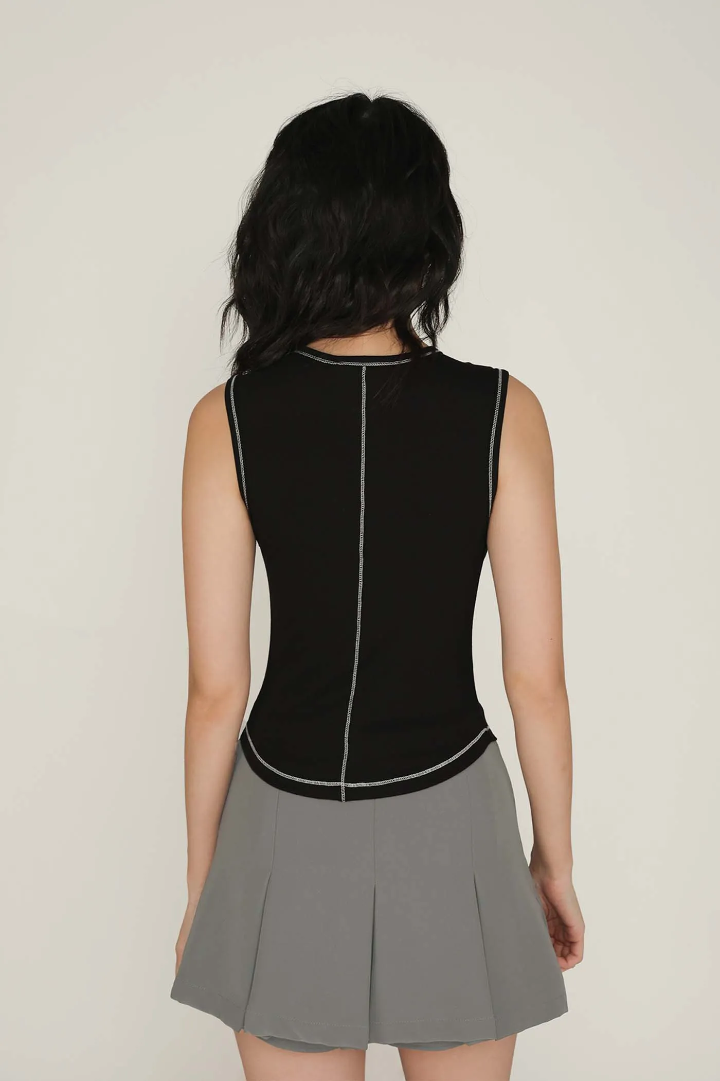 Rory Contrast Stitching Curved Hem Top Limited Edition