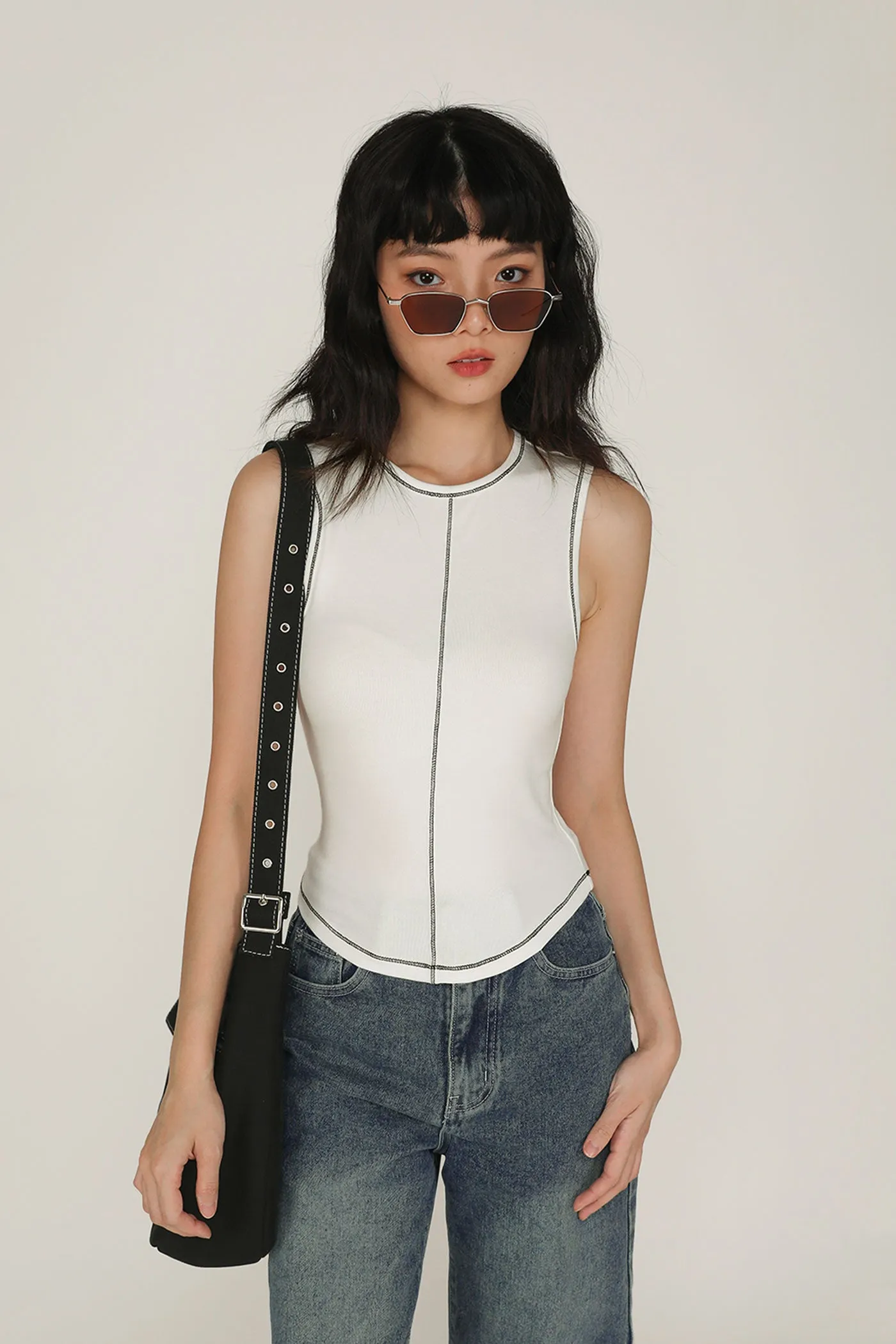 Rory Contrast Stitching Curved Hem Top Limited Edition