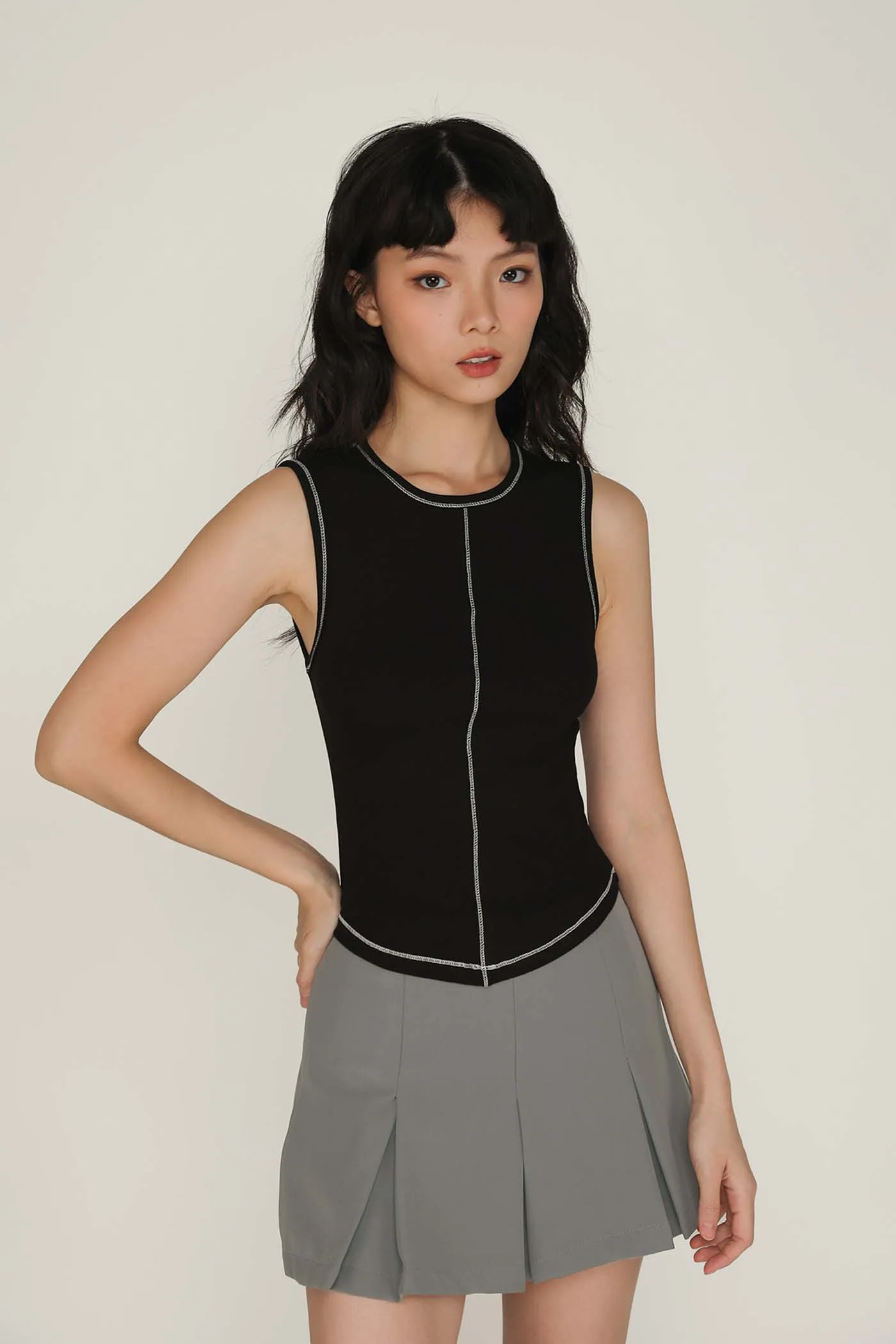 Rory Contrast Stitching Curved Hem Top Limited Edition