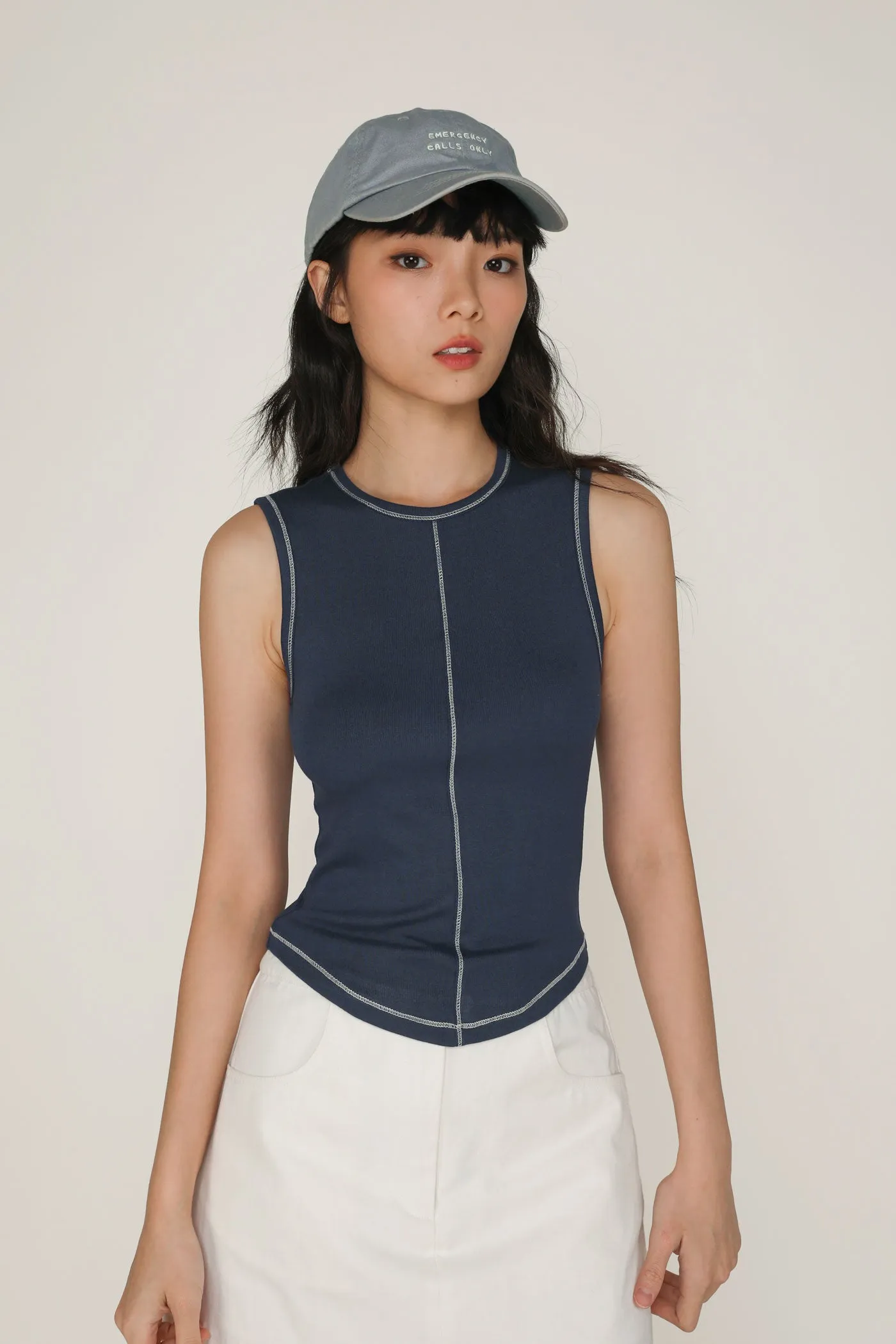 Rory Contrast Stitching Curved Hem Top Limited Edition