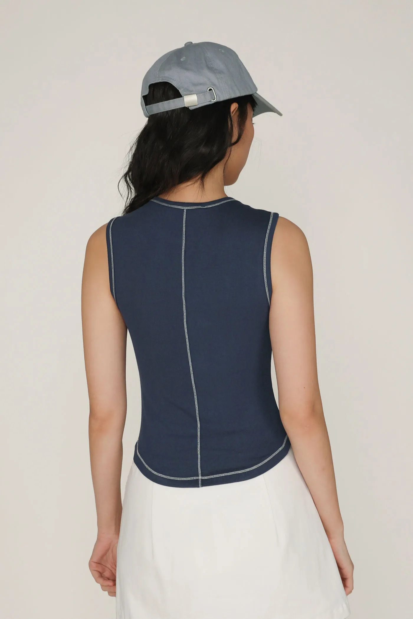 Rory Contrast Stitching Curved Hem Top Limited Edition