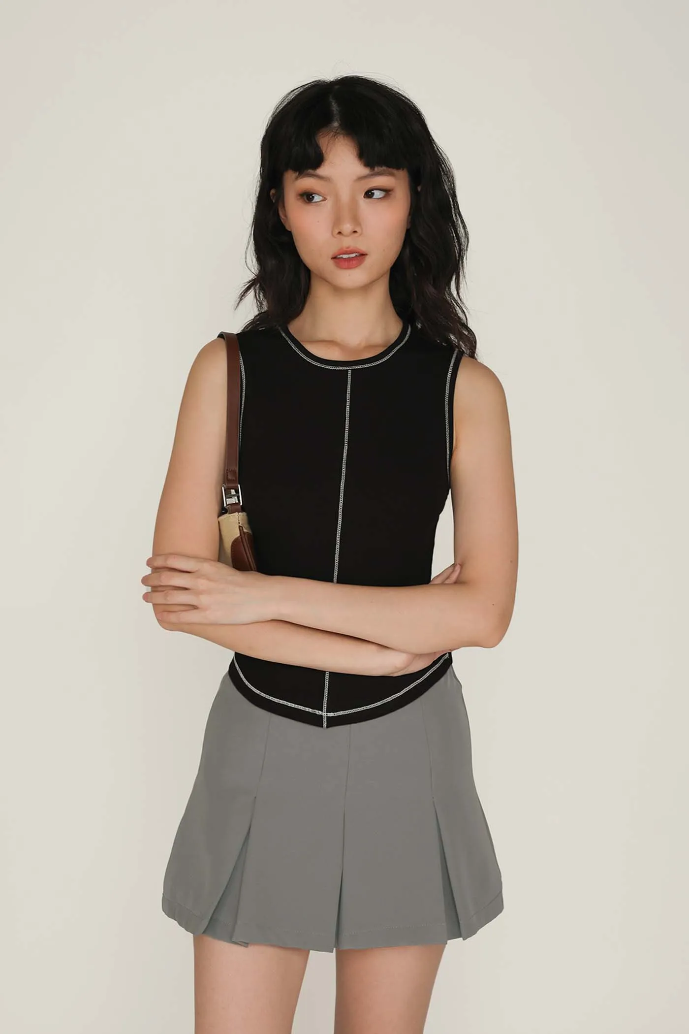 Rory Contrast Stitching Curved Hem Top Limited Edition