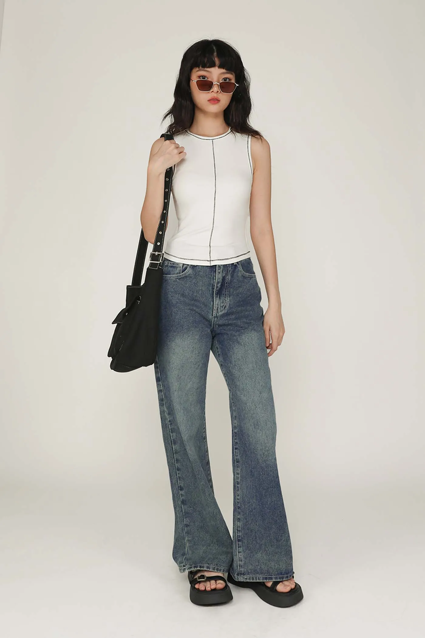 Rory Contrast Stitching Curved Hem Top Limited Edition